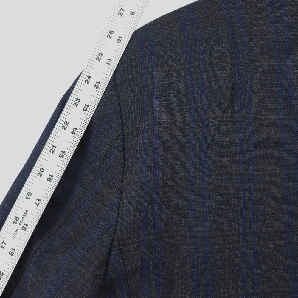 Canali 1934 Mens Wool Sport Coat Blazer 44R IT54 Charcoal Blue Windowpane Italy